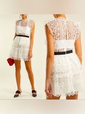 NWT SELF-PORTRAIT Circle Floral Lace Tiered Mini Dress
